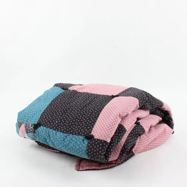 Handmade Floral Quilt Throw Black Pink Teal 40x64