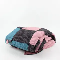 Handmade Floral Quilt Throw Black Pink Teal 40x64