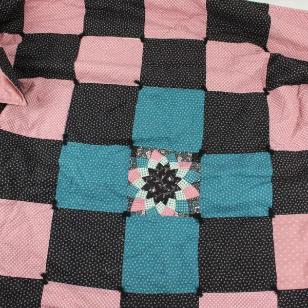 Handmade Floral Quilt Throw Black Pink Teal 40x64