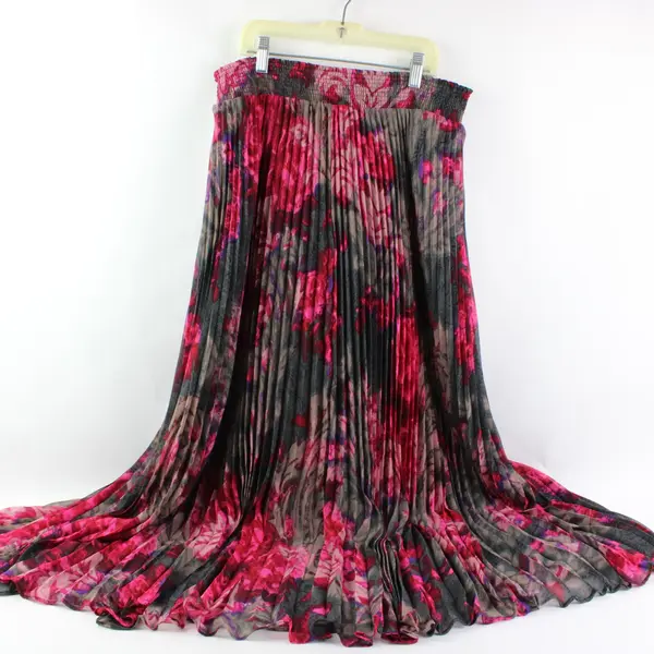 NWT White House Black Market Pink Gray Floral Pleated Maxi Skirt Size 10