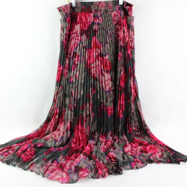 NWT White House Black Market Pink Gray Floral Pleated Maxi Skirt Size 10