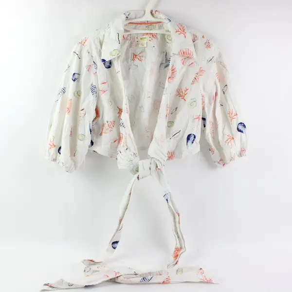 Maeve by Anthropologie Nautical Seashell Print Cropped Wrap Top Women's Medium