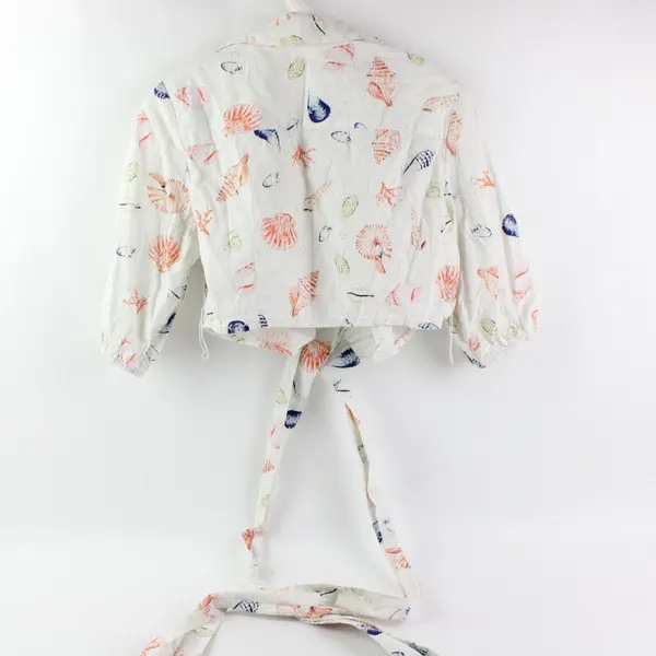 Maeve by Anthropologie Nautical Seashell Print Cropped Wrap Top Women's Medium