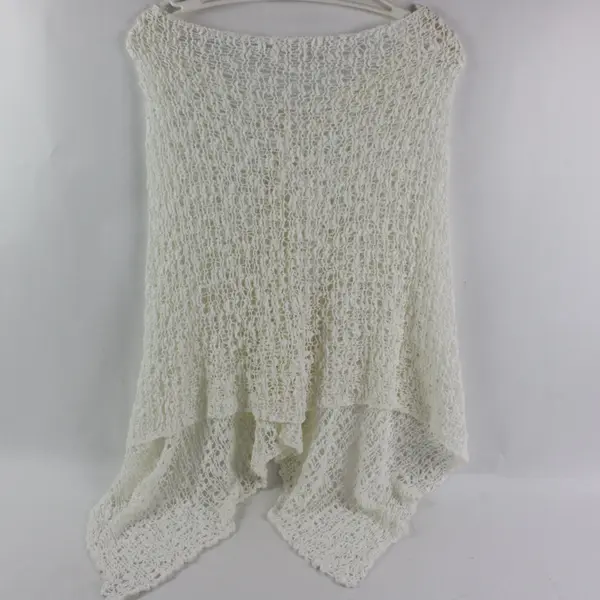 Women's White Crocheted Openwork Poncho One Size