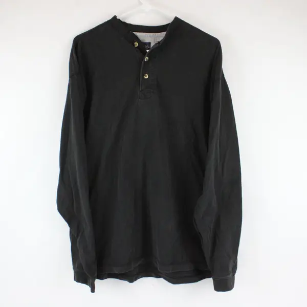 PURITAN Men's Solid Black Long Sleeve Henley Tee Size Large 100% Cotton
