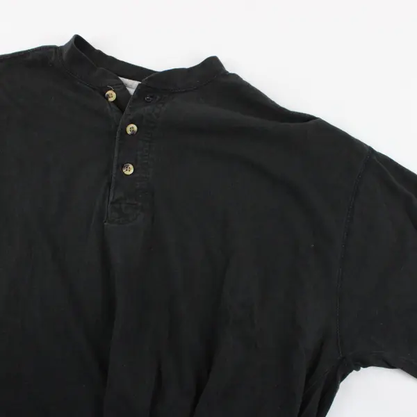PURITAN Men's Solid Black Long Sleeve Henley Tee Size Large 100% Cotton
