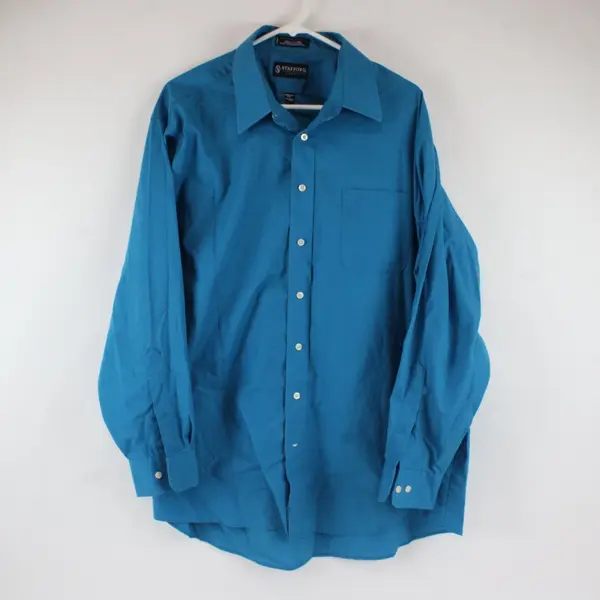 Stafford Essentials Blue Men's Dress Shirt Point Collar 17-17.5 34/35