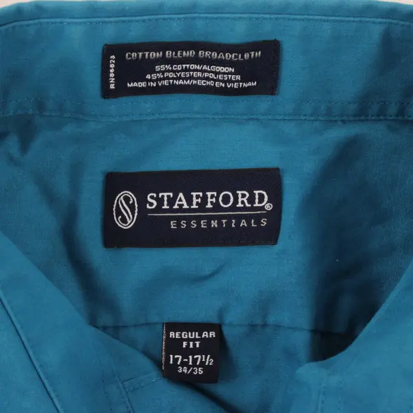 Stafford Essentials Blue Men's Dress Shirt Point Collar 17-17.5 34/35