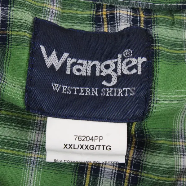 Wrangler Western Shirts Mens XXL Green Plaid Pearl Snap Button Short Sleeve