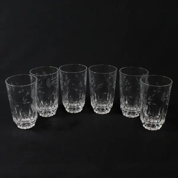 Set of 6 Princess House Heritage Etched Clear Glass Tumblers 5" FLAW