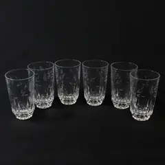 Set of 6 Princess House Heritage Etched Clear Glass Tumblers 5" FLAW