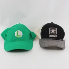 Lot of 2 Unbranded Adjustable Baseball Caps Green Luigi US Army Black Gray