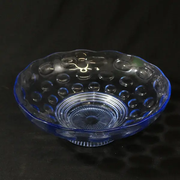 Vintage Bubble Blue Footed Salad Bowl 9in