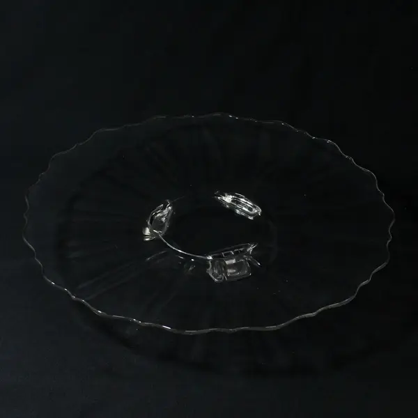 Vtg Clear Glass 14 Inch Paneled 3-Footed Cake Or Sandwich Plate Scalloped Rim