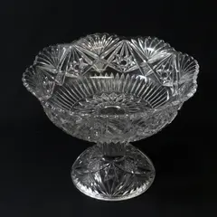 Vintage American Brilliant Cut Glass Compote Fan Star Pattern 9.5in Diameter