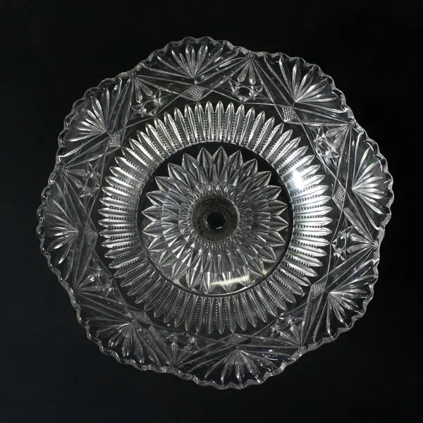Vintage American Brilliant Cut Glass Compote Fan Star Pattern 9.5in Diameter