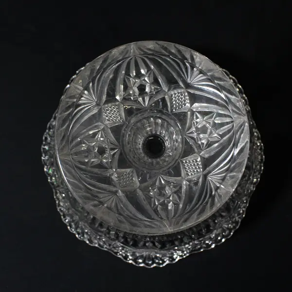 Vintage American Brilliant Cut Glass Compote Fan Star Pattern 9.5in Diameter