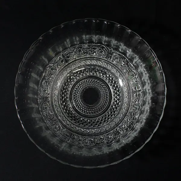 Vintage KIG Fleur De Lis Star Clear Glass Bowl 7.5"