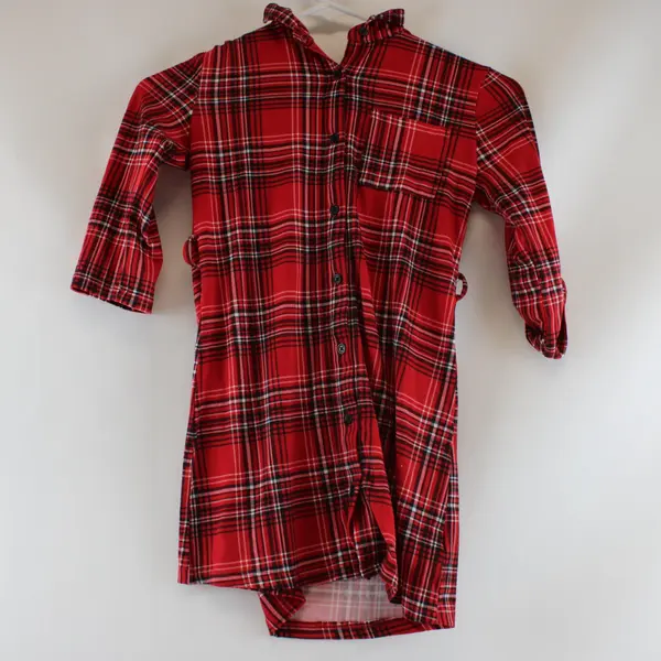 Sweet Butterfly Red Plaid Girls Collared Button Down Dress 3/4 Sleeve M (7/8)
