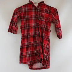 Sweet Butterfly Red Plaid Girls Collared Button Down Dress 3/4 Sleeve M (7/8)