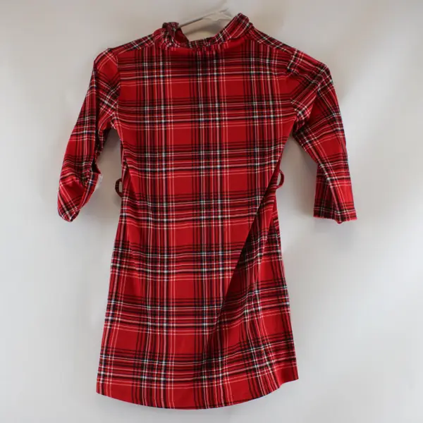 Sweet Butterfly Red Plaid Girls Collared Button Down Dress 3/4 Sleeve M (7/8)