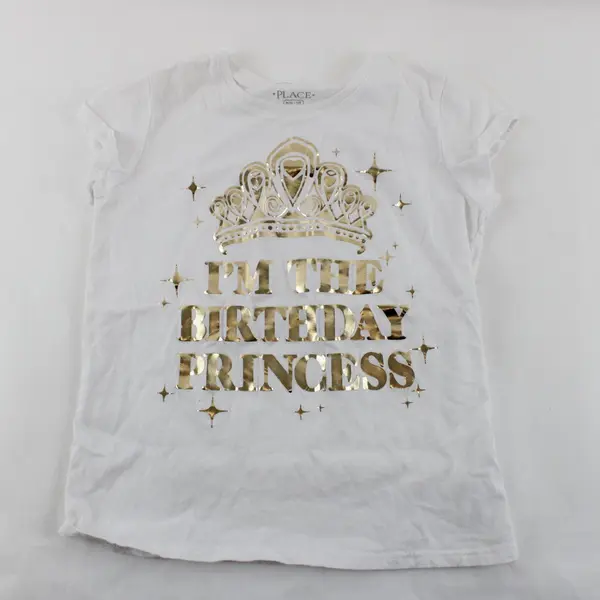 Children's Place White T-Shirt W/ Gold Foil "I'm the Birthday Princess" M (7/8)