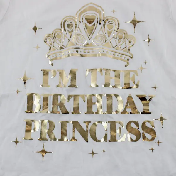 Children's Place White T-Shirt W/ Gold Foil "I'm the Birthday Princess" M (7/8)