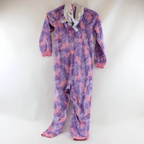 Girls Size M(7/8) Wonder Nation Unicorn 1 Pc Hooded Fleece Pajamas Pink Purple