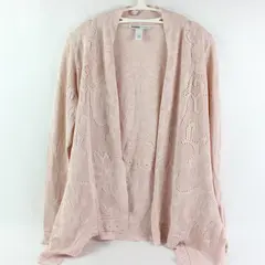 WHBM Outlet Pink Open-Front Lace Knit Long Sleeve Cardigan L