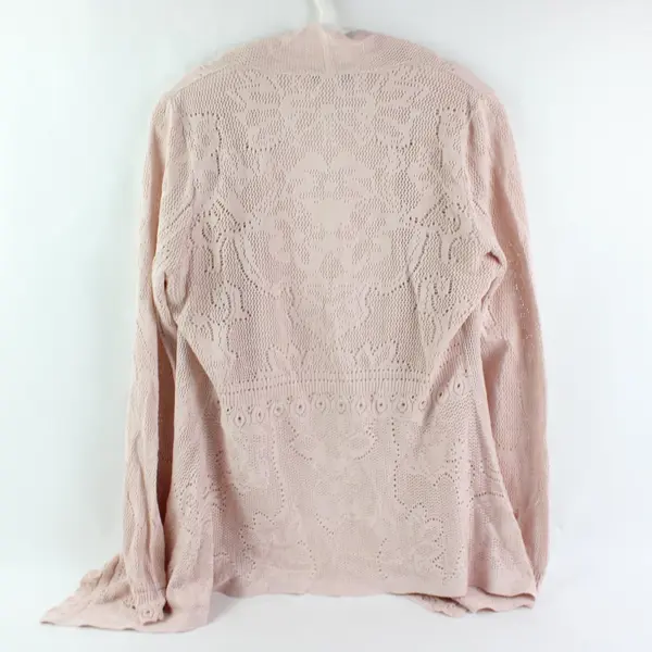 WHBM Outlet Pink Open-Front Lace Knit Long Sleeve Cardigan L