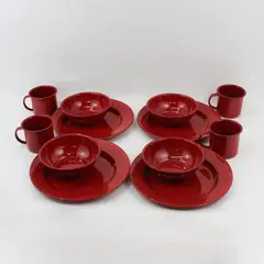 12 Piece Red Enamelware Dinnerware Set for 4 Cups Plates Bowls