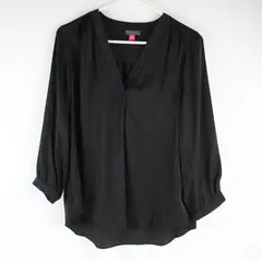 Vince Camuto Women Black Satin V-Neck Balloon Sleeve Blouse Med NWT Formal