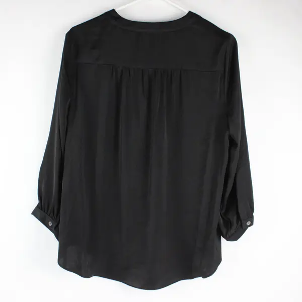 Vince Camuto Women Black Satin V-Neck Balloon Sleeve Blouse Med NWT Formal