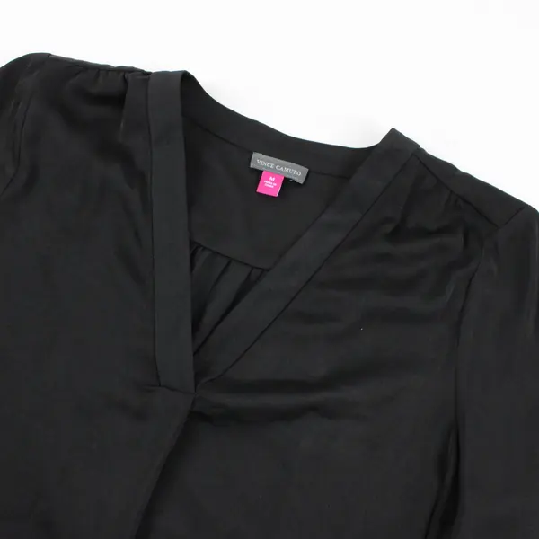 Vince Camuto Women Black Satin V-Neck Balloon Sleeve Blouse Med NWT Formal