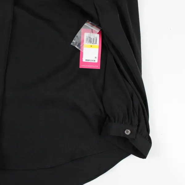 Vince Camuto Women Black Satin V-Neck Balloon Sleeve Blouse Med NWT Formal