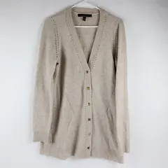 White House Black Market Beige Long Sleeved Cardigan Gold Buttons Size Large