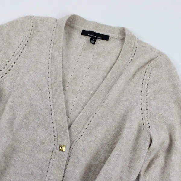 White House Black Market Beige Long Sleeved Cardigan Gold Buttons Size Large