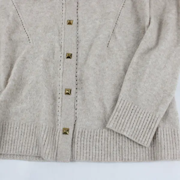 White House Black Market Beige Long Sleeved Cardigan Gold Buttons Size Large