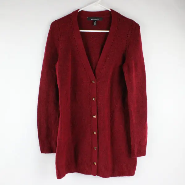 White House Black Market Red Long Sleeved Cardigan Gold Buttons Size Medium
