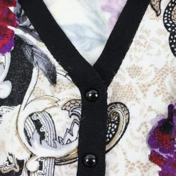 WHBM Womens M Black Purple White Gold Floral Paisley Button Down Cardigan