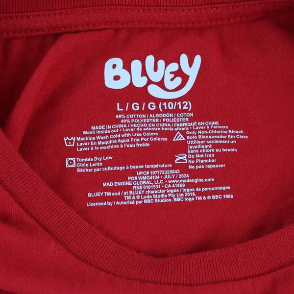 Mad Engine Bluey Hooray Christmas Red T-Shirt Youth Large 10-12