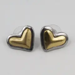 Vintage Chico's Heart Stud Earrings Two-Tone Silver Gold Puffy Mixed Metal