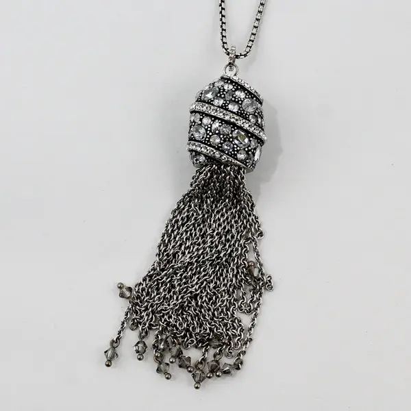 Brighton Trust Your Journey Silver Tone Crystal Tassel Convertible Necklace