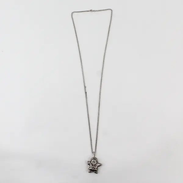 Santa Claus 3D Charm Pendant Necklace Waving Kris Kringle Silver-Tone