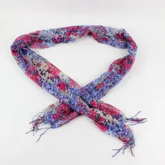 Women's Sheer Pink, Blue, Gold, White Floral Wrap Scarf Rectangle Fringe