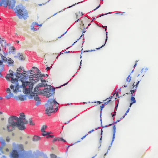 Women's Sheer Pink, Blue, Gold, White Floral Wrap Scarf Rectangle Fringe