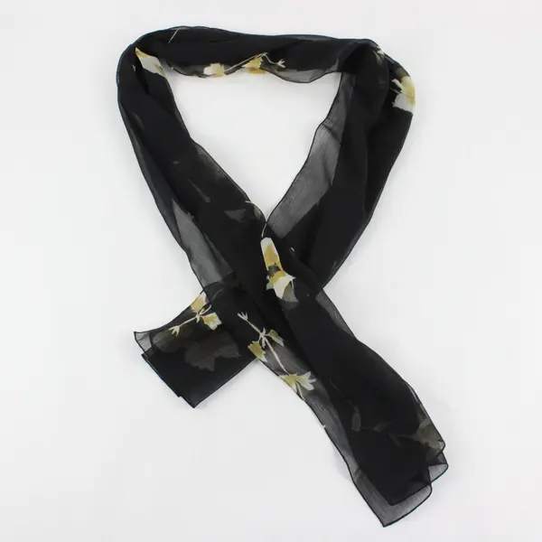 Black W/ Yellow Floral Sheer Scarf 60"x15.5''