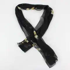 Black W/ Yellow Floral Sheer Scarf 60"x15.5''