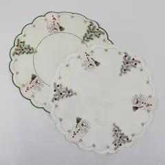 Lot of 2 Vintage Yesteryear Snowman Embroidered Round Christmas Doilies 10.5"