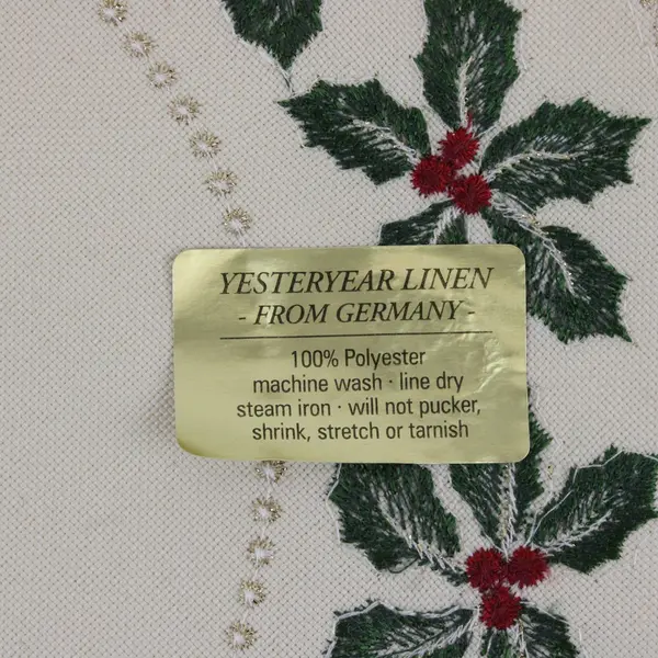 Set of 2 Yesteryear Embroidered Holly Round Off-White Christmas Doilies